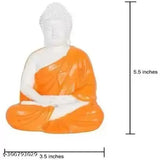 Orange poly resin Gautam Buddha meditation statue, 3"L x 5.5"H x 3.5"W, Indian handcrafted artifact on display