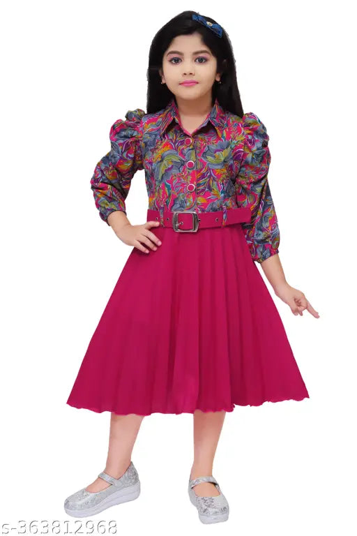 Kids party festive crepe frock, printed net design, perfect for weddings, parties, and religious gatherings