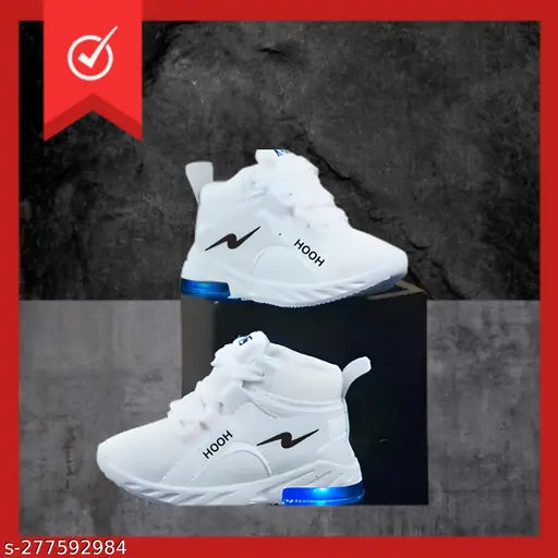 Navy blue kids shoes, white led lights, velcro closure