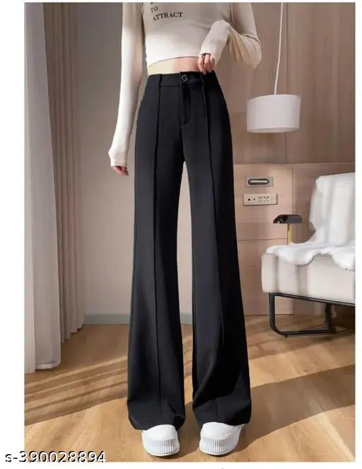Black elastic waist straight fit women's leggings