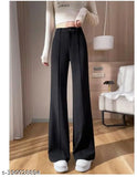 Black elastic waist straight fit women's leggings