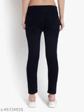 Cobalt blue stretchable denim jeans with 3 buttons, slim fit, ankle length