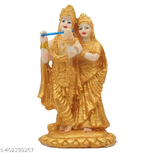 Gold-plated resin Radha Krishna idol for home decor (19cm x 11cm)