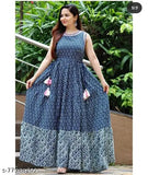 Navy blue long kurta with tasal detailing