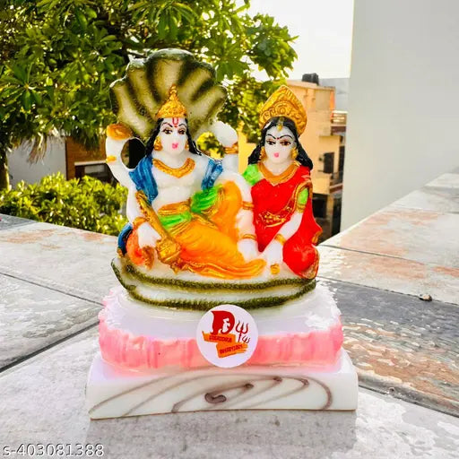 Multicolor marble Lakshmi-Narayan idol (10cm x 14cm x 6cm), traditional Hindu god sculpture for home temple