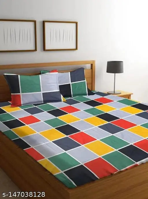 Glace cotton checked double king bedsheet, perfect fitted for 4-8 inch mattresses. AANANYA HOME PRODUCT in summer colors