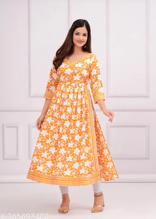 Viscose rayon printed kurtas for women, three-quarter sleeves, Indian fashion