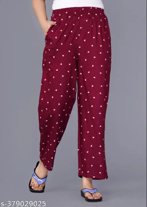 Women's printed rayon nightsuit top & pyjama set, micro-printed rayon sleepwear for women, rayon nightwear set on display