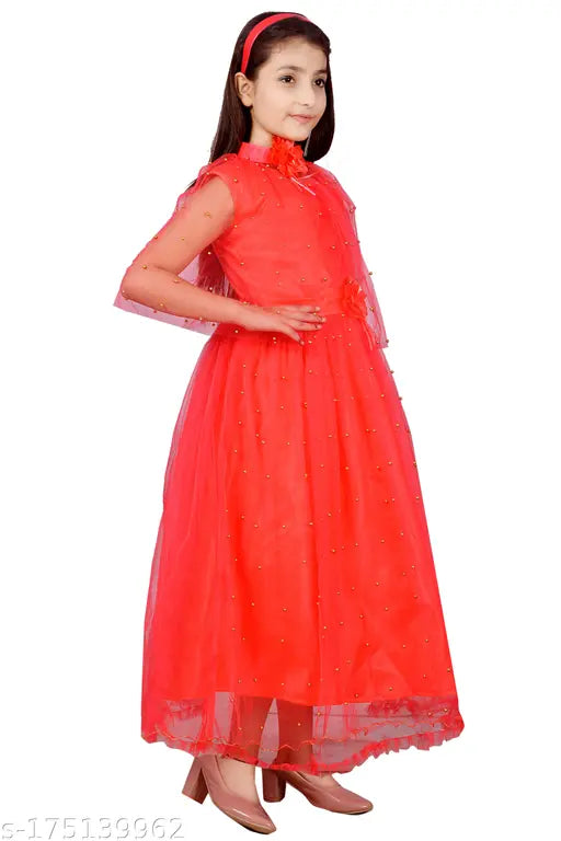 Red net dress with short sleeves