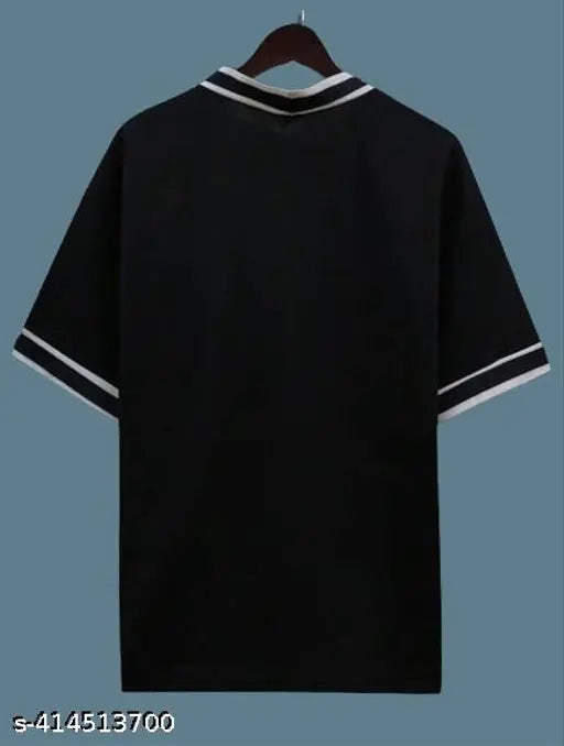 Black cotton blend men's Henley neck typography T-Shirt, three-quarter sleeves, printed design. Stylish and comfortable apparel for modern wardrobes, made in India