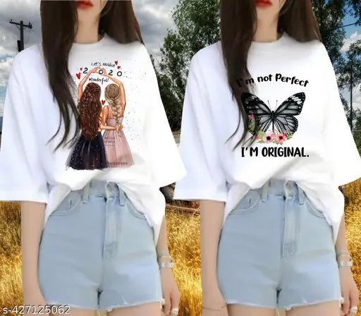 stylis over size all printed white printed tshirt