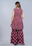 Black and maroon patterned kameez with flared bottoms