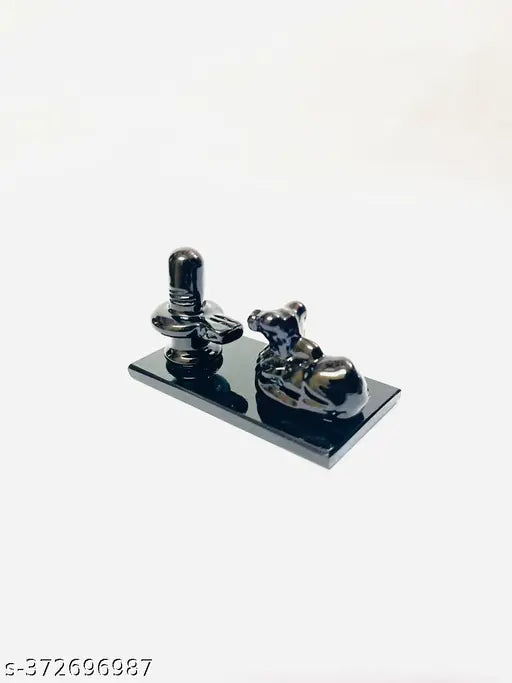 Hand-painted black crystal Shivling Nandi idol, intricately crafted Indian spiritual symbol, size: 8cm(L) x 4cm(H) x 8cm(B), single piece