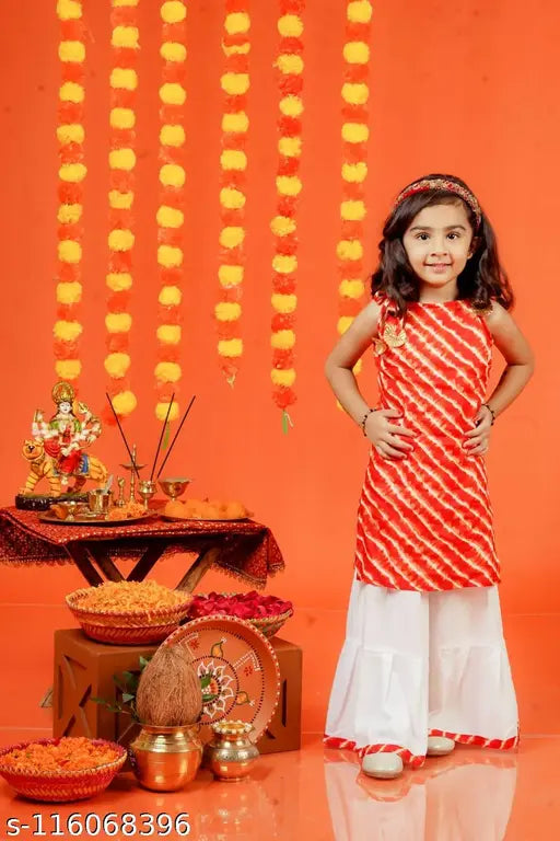 Striped Lehariya Kurti & Sharara set, cotton Cambric Indian clothing for infants 12-18 months