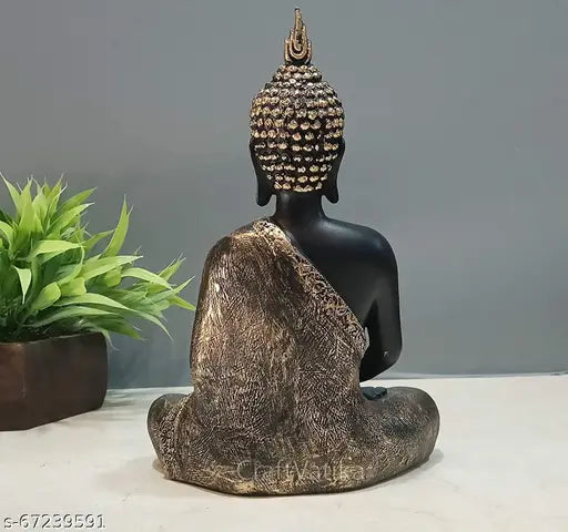 CraftVatika Sitting Buddha Tealight Candle Holder, teal glass tea light holder, decorative living room wall shelf, table top decor, Zen meditation statue
