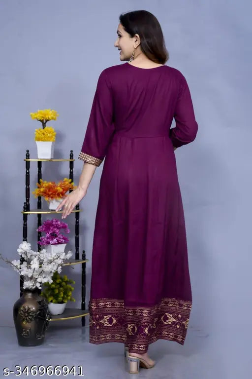 Rayon office wear embordered long kurti with three-quarter sleeves, printed combo, available in multiple sizes (M-6XL), Indian origin