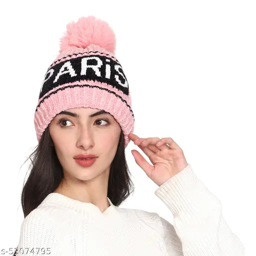 Ambitious knit beanie, Paris color, woolen material, women's fashionable accessory