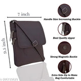 Brown leather sling bag with 5 zips, medium size