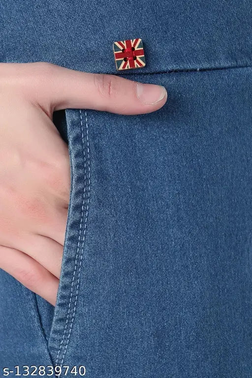 Blue denim pocket skinny jeans, solid style for women's wardrobe, 1 pair in size 28/30/32/34/36/38/40 (waist 28-40in, length 37in), made in India