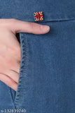 Blue denim pocket skinny jeans, solid pattern, women's slim fit jeans (size 28/30/32/34/36/38/40), made in India