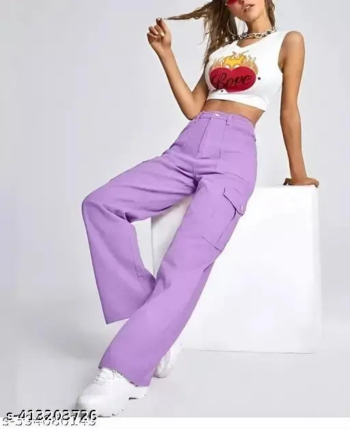 Stylish cotton blend cargo pants for women & girls, premium western design - size 26/28/30/32 (individual pack)