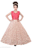 Silk sleeveless embroidered net ethnic gown by Stylus Girls for kids aged 5-7 years, Indian tradition wear