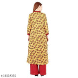 Printed cotton kurta with palazzos set, three-quarter sleeves, vibrant Indian fashion, single size M-XL