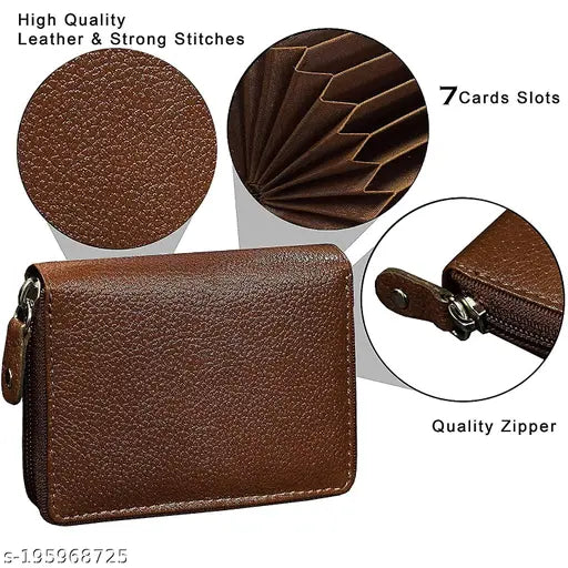 Brown Leatherite RFID Blocking 11 Slot Card Holder Set (Atm 15 Cards) - Premium Genuine Leather, 4.3 x 2.8 x 1 inch, Happy Shopping Service