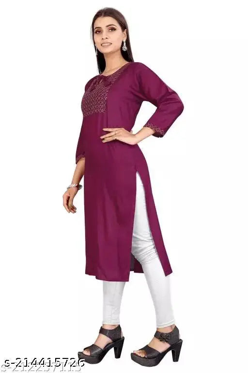 Rayon blue kurta with straight cut design, embroidered trim