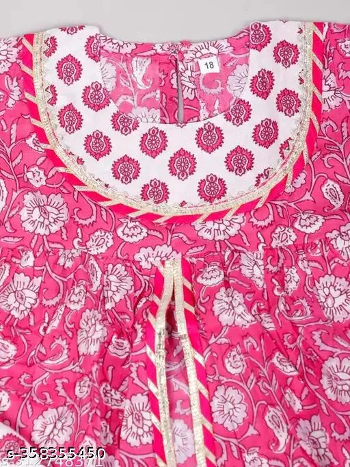 Pink rayon kurti sharara set for baby girls, traditional Indian clothing with A-line top and above knee length