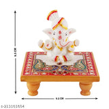 Italian marble Ganesh idols on Marble Sinhasan, white Pooja room figurine, 9.5cmx5.5cmx5.5cm, 200g, made by Samarth Handicraft, India