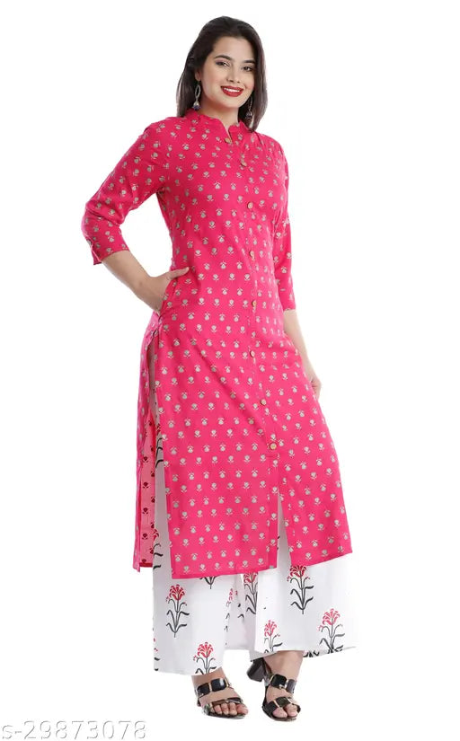 Rayon printed kurta with palazzo set, vibrant patterns on rayon fabric for women's fashion