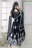 Embroidered Georgette anarkali gown with dupatta, Indian-made evening wear for women with long sleeves and various sizes (S-XXXL)