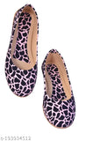 Pink velvet animal printed bellies for women, textured pattern, backstrap fastening. Comfortable and durable ballerinas, fashionable style, ideal for daily wear. Available in sizes: IND-3, IND-4, IND-5, IND-6, IND-7, IND-8 (Made in India)