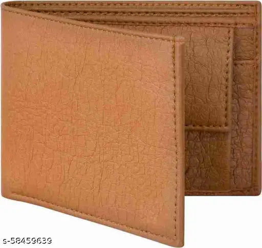 Faux leather tan wallet (5 card slots), compact yet spacious for men's daily essentials, solid design with added photo sleeves