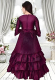 Blackberry silk frock, pack of 1 for special occasions. Embellished net, three-quarter sleeves, India origin