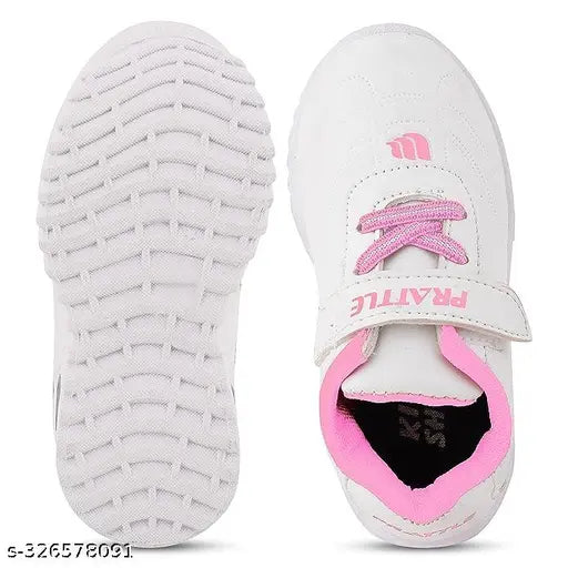 A light pink pair of sports shoes with white soles and a LED light-up feature