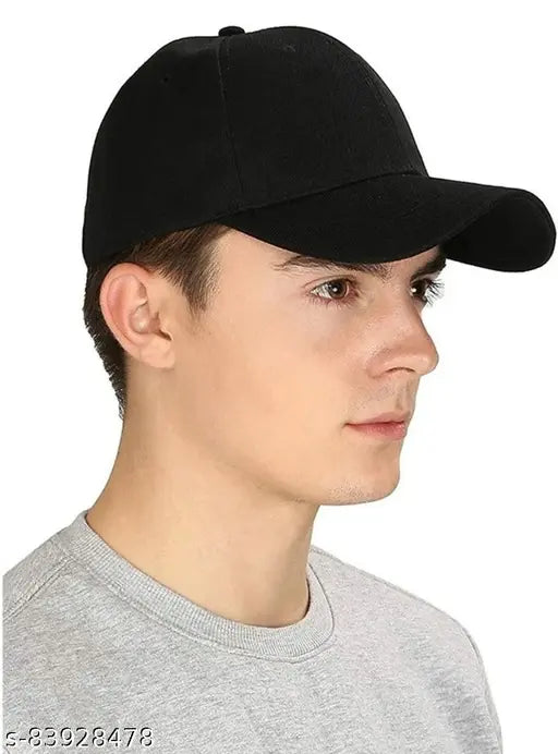 Stylish unisex black cotton baseball cap with metal buckle - versatile fashion accessory for men and women, Made in India