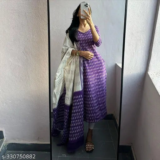Ikkat cotton kurti with dupatta for Diwali festival, vibrant Ikat print