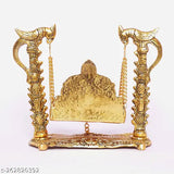 Gold metal Krishna Jhula decorative showpiece, intricately designed idol swing for home, office or temple, dimensions L-B-H: 17x9x17 cm