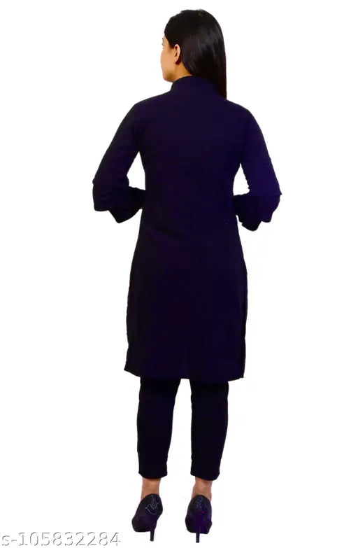 Trendy cotton linen dress set with shrug pant top, solid color, three-quarter sleeves - Indian designer fashion for women