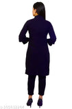 Trendy cotton linen dress set with shrug pant top, solid color, three-quarter sleeves - Indian designer fashion for women
