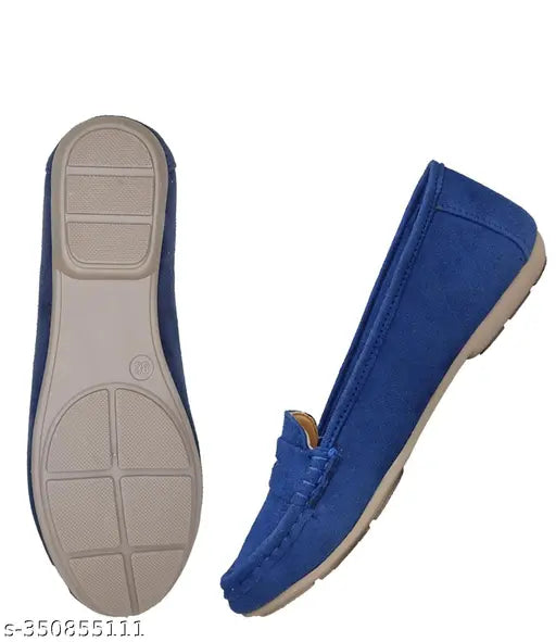 Blue suede ballerinas by Saanvishubh, stylish slip-on shoes for women and girls