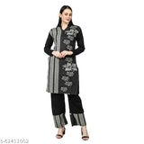 Black woolen A-line woven kurta with palazzo pants, women's fashionable woven design outfit in single size M or L, made in India