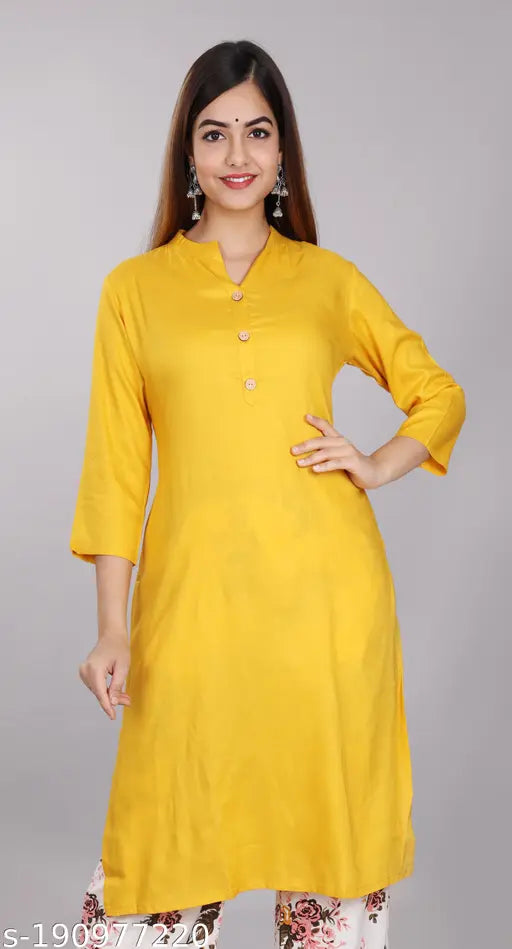 Cotton blend ethnic kurta set, three-quarter sleeves, solid pattern for women's fashion in sizes S to XXL (Bust Size: 36in - 44in)