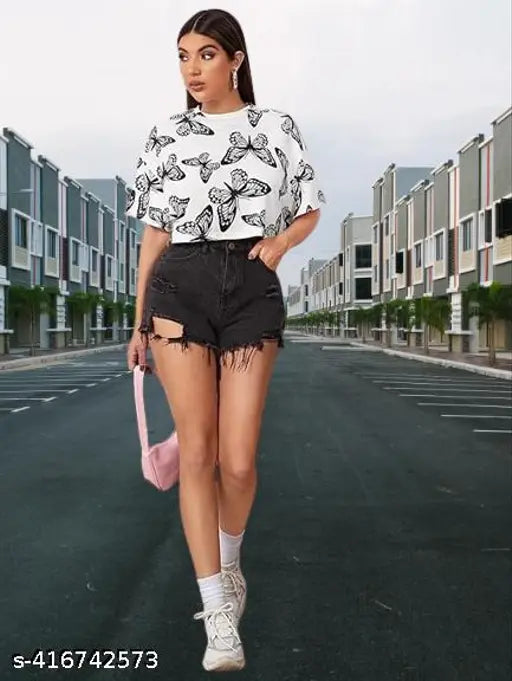 Gorgeous polycotton butterfly print long sleeve crop top, versatile wardrobe staple for fall/winter