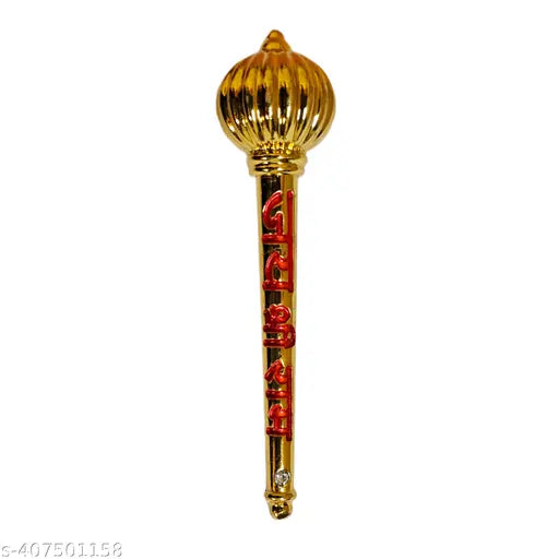 Heavy gold-plated Hanuman Ji Gada, premium quality metal protective charm for Nazar Suraksha, big size (4.5L x 6W x 0.5D cm)