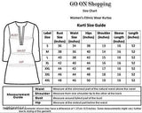 Women's embroidered kurta in straight alignment, size chart available