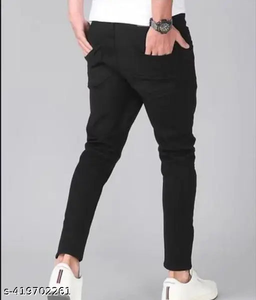Stylish black cotton denim jeans for men, high-quality solid design in sizes 28, 30, 32 from India