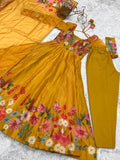 Organza silk Anarkali gown with Kali pattern, padded sleeves and matching dupatta, soft organic material, India-origin